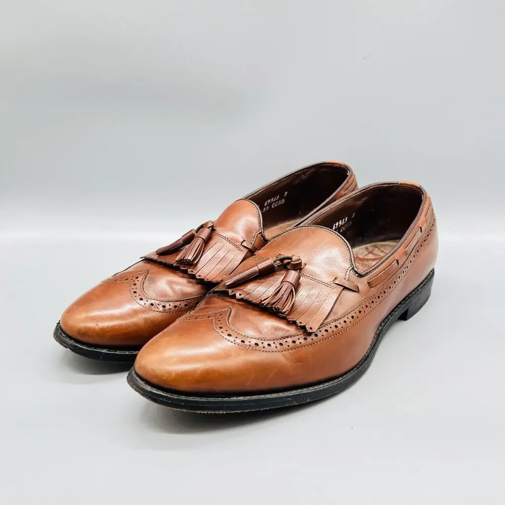 Allen Edmonds Shoes Mens 12 Brown Leather Mansfield Tassel Loafers Wingtip Dress